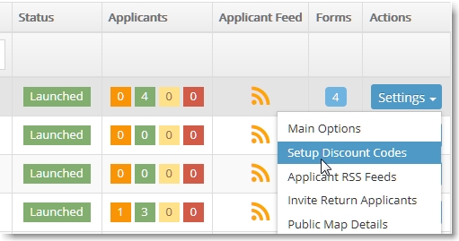 click Setup Discount Codes from Event dropdown menu