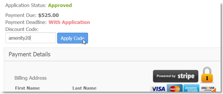 The form will now accept discount codes.
