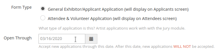 Form Open Through date