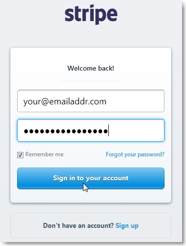 login to Stripe