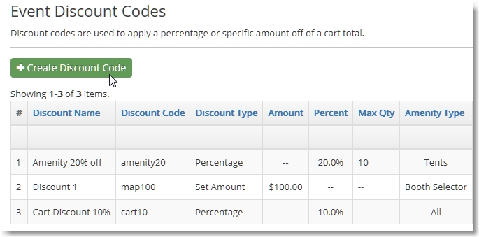 View the list of discount codes you have created.